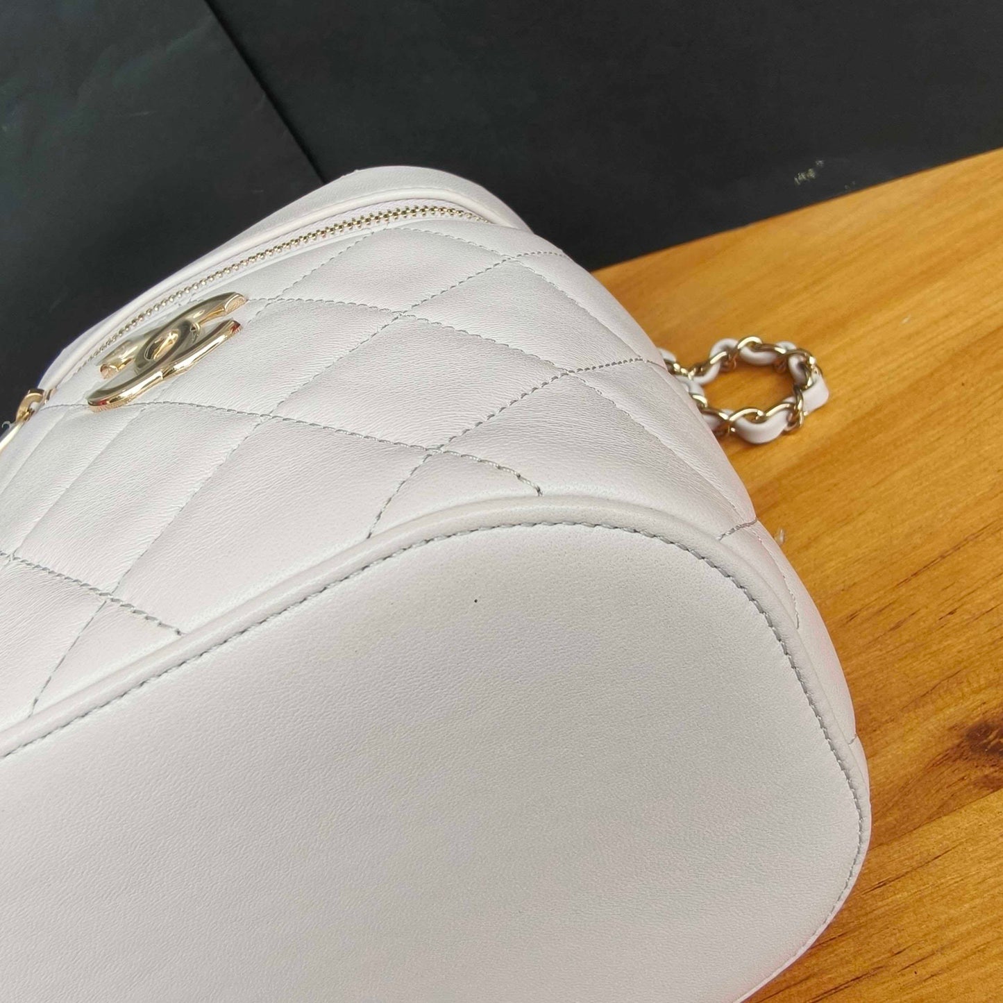 Pre-owned Certified Chanel Trendy CC Vanity Bag White Lilac Lambskin Golden Hardware, 2020-2021, w/ card, dust bag