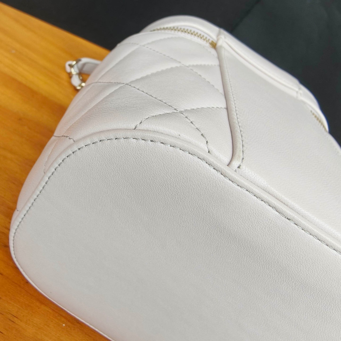 Pre-owned Certified Chanel Trendy CC Vanity Bag White Lilac Lambskin Golden Hardware, 2020-2021, w/ card, dust bag