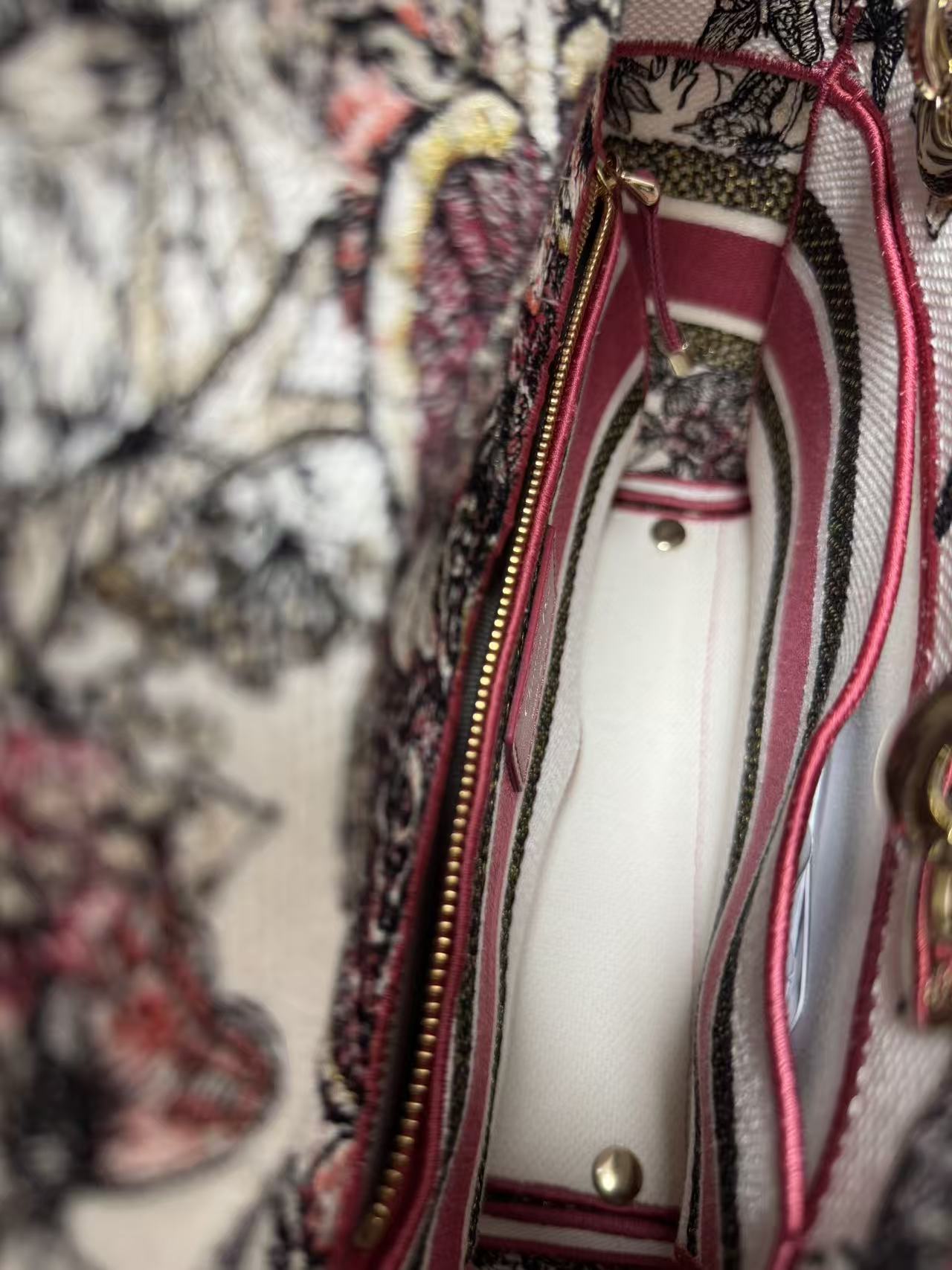 Pre-owned Certified Dior Lady D-Lite Medium Butterfly Floral Embroidered Canvas with Light Golden Hardware, 2021, w/ dust bag, strap