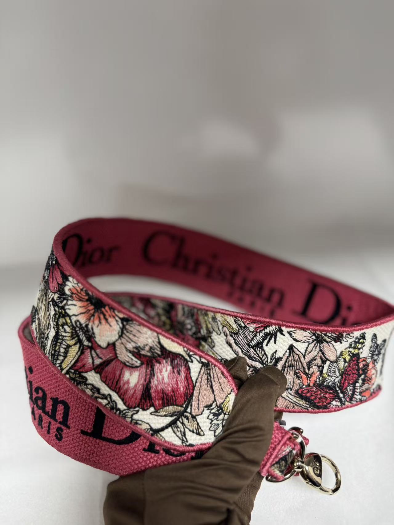 Pre-owned Certified Dior Lady D-Lite Medium Butterfly Floral Embroidered Canvas with Light Golden Hardware, 2021, w/ dust bag, strap