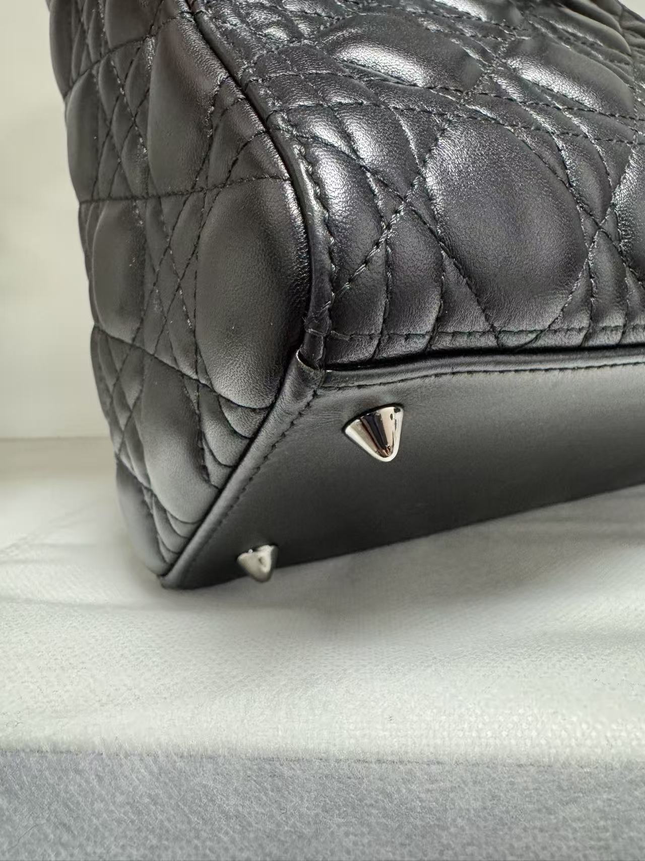 Pre-owned Certified Dior Medium Lady Dior Black Cannage Quilted Lambskin with Shiny Black Hardware, 2022, w/ Dior dust bag, leather strap
