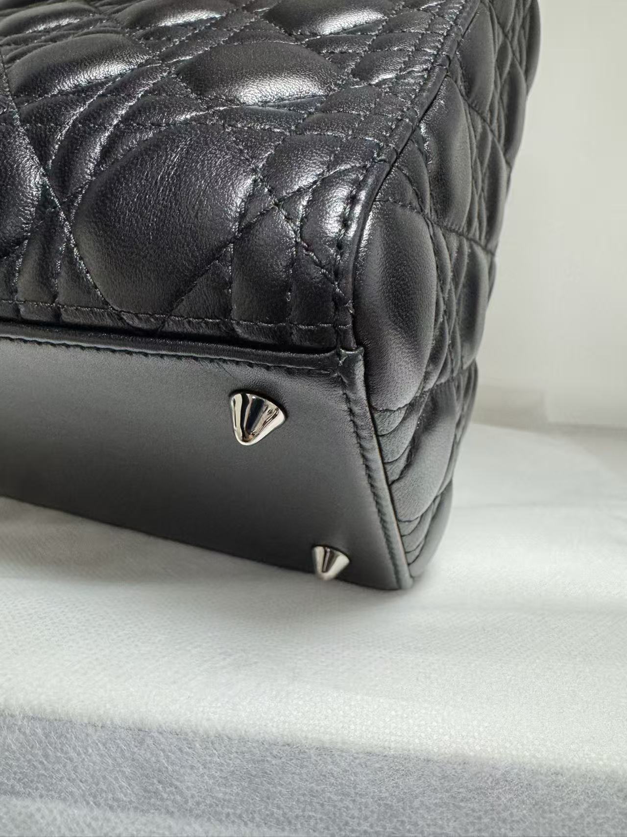 Pre-owned Certified Dior Medium Lady Dior Black Cannage Quilted Lambskin with Shiny Black Hardware, 2022, w/ Dior dust bag, leather strap