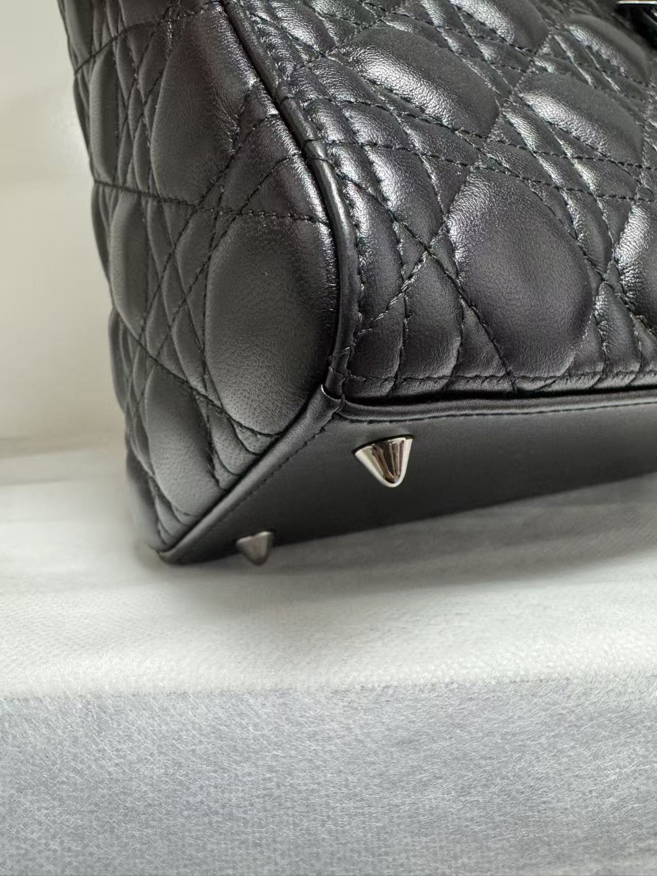 Pre-owned Certified Dior Medium Lady Dior Black Cannage Quilted Lambskin with Shiny Black Hardware, 2022, w/ Dior dust bag, leather strap