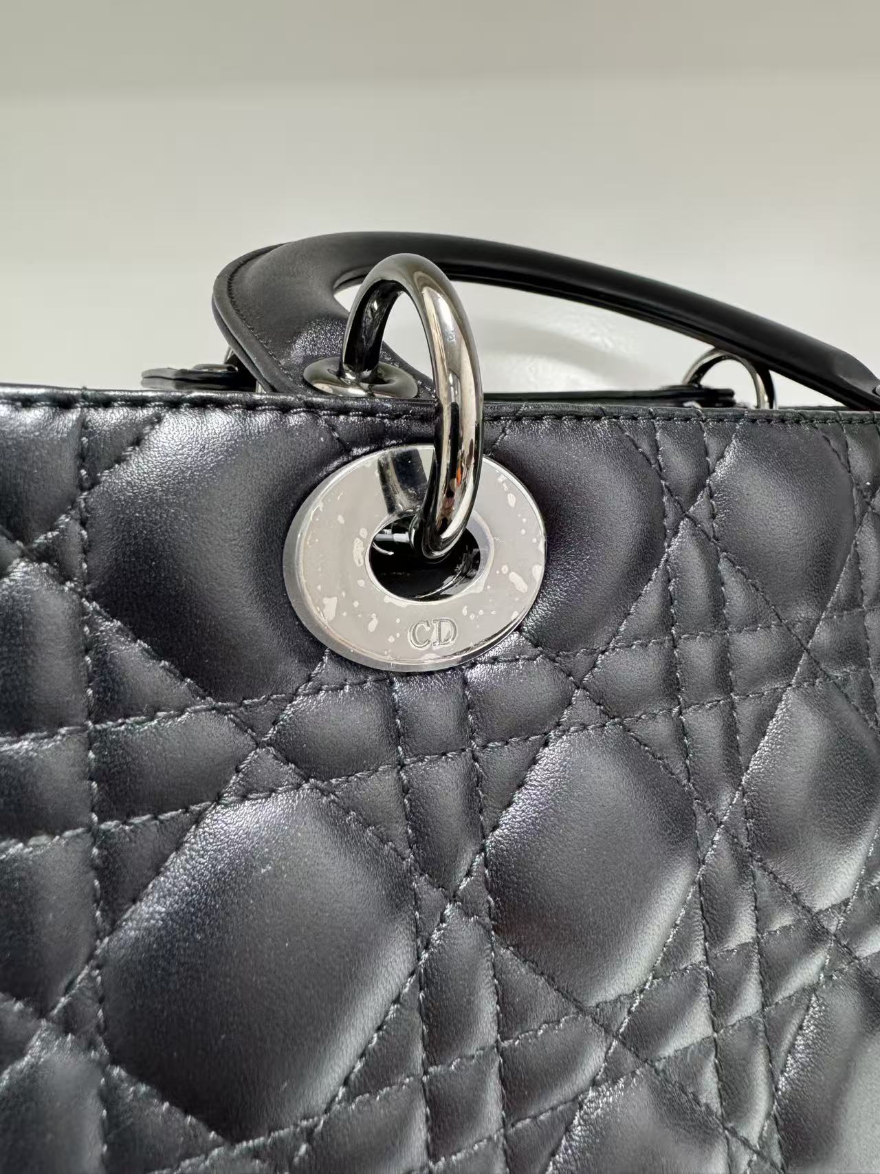 Pre-owned Certified Dior Medium Lady Dior Black Cannage Quilted Lambskin with Shiny Black Hardware, 2022, w/ Dior dust bag, leather strap