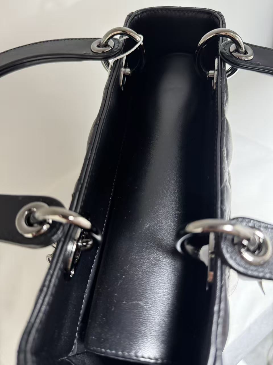 Pre-owned Certified Dior Medium Lady Dior Black Cannage Quilted Lambskin with Shiny Black Hardware, 2022, w/ Dior dust bag, leather strap