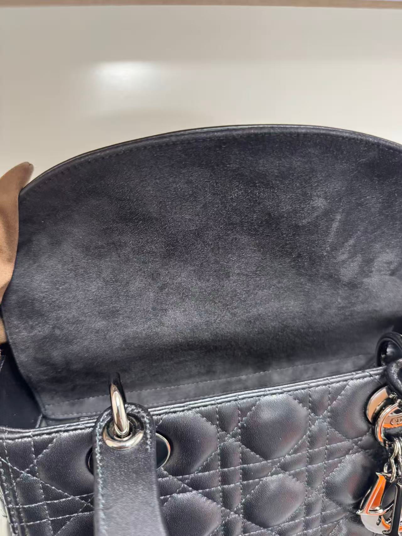 Pre-owned Certified Dior Medium Lady Dior Black Cannage Quilted Lambskin with Shiny Black Hardware, 2022, w/ Dior dust bag, leather strap