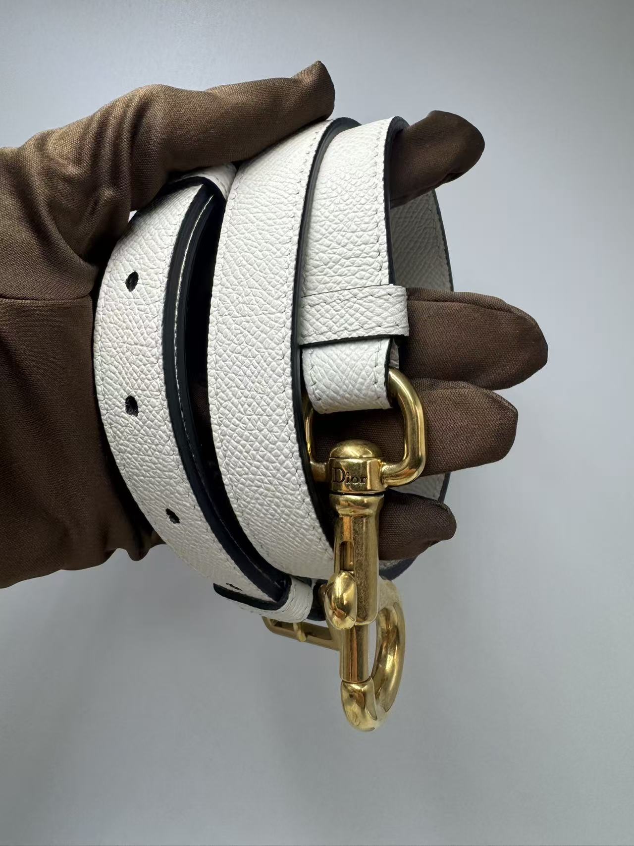 Pre-owned Certified Dior Mini Saddle White Grained Calfskin with Golden Hardware, New Model with Leather Strap, 2022, w/ full set
