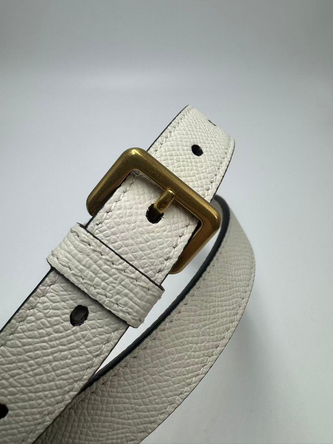 Pre-owned Certified Dior Mini Saddle White Grained Calfskin with Golden Hardware, New Model with Leather Strap, 2022, w/ full set