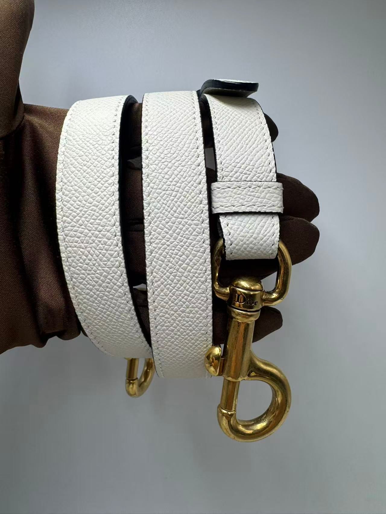 Pre-owned Certified Dior Mini Saddle White Grained Calfskin with Golden Hardware, New Model with Leather Strap, 2022, w/ full set