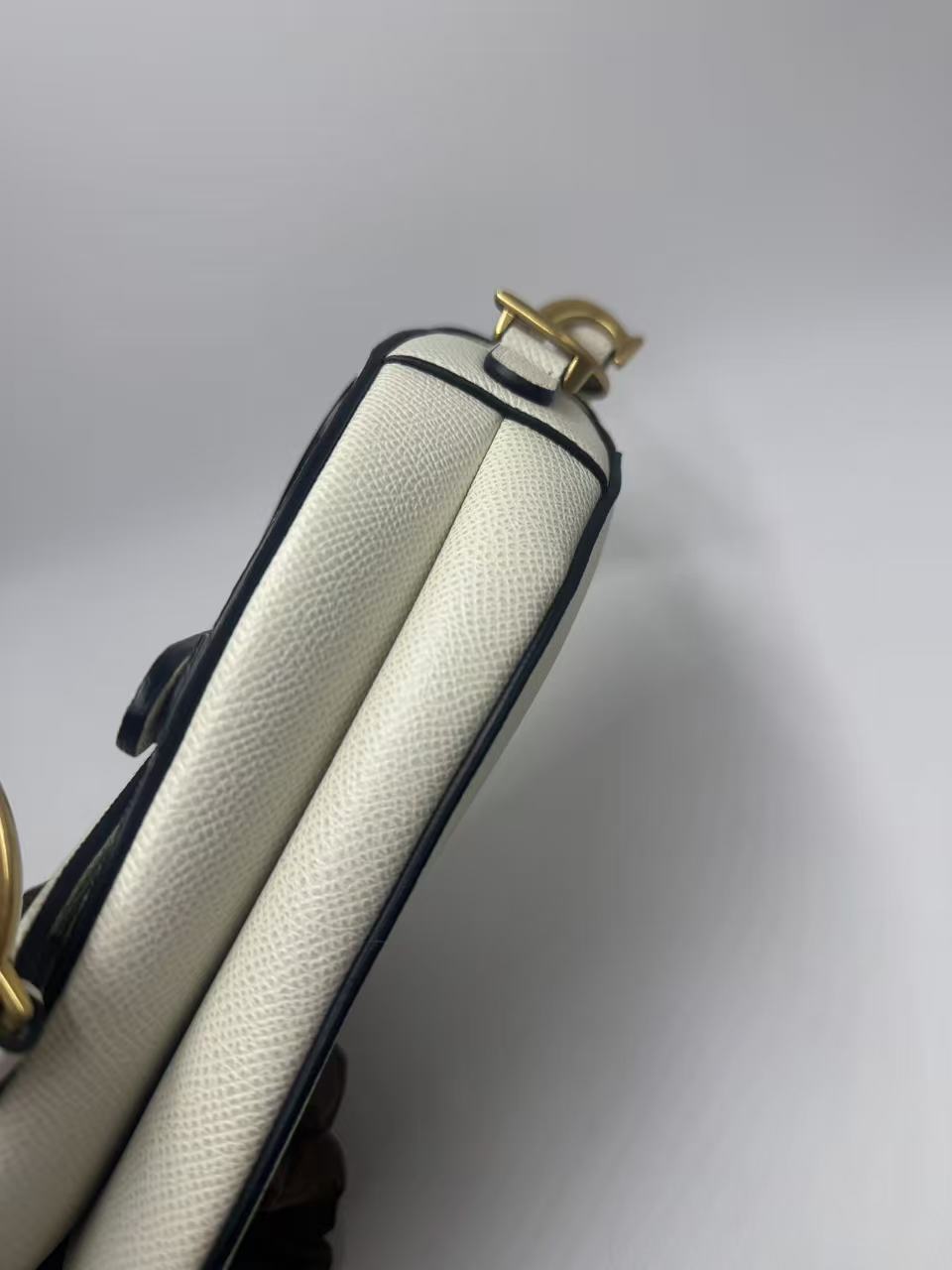 Pre-owned Certified Dior Mini Saddle White Grained Calfskin with Golden Hardware, New Model with Leather Strap, 2022, w/ full set