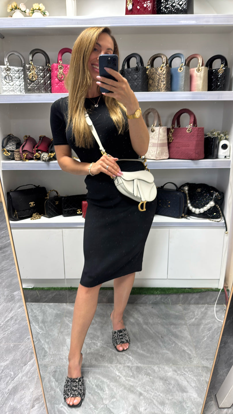 Pre-owned Certified Dior Mini Saddle White Grained Calfskin with Golden Hardware, New Model with Leather Strap, 2022, w/ full set