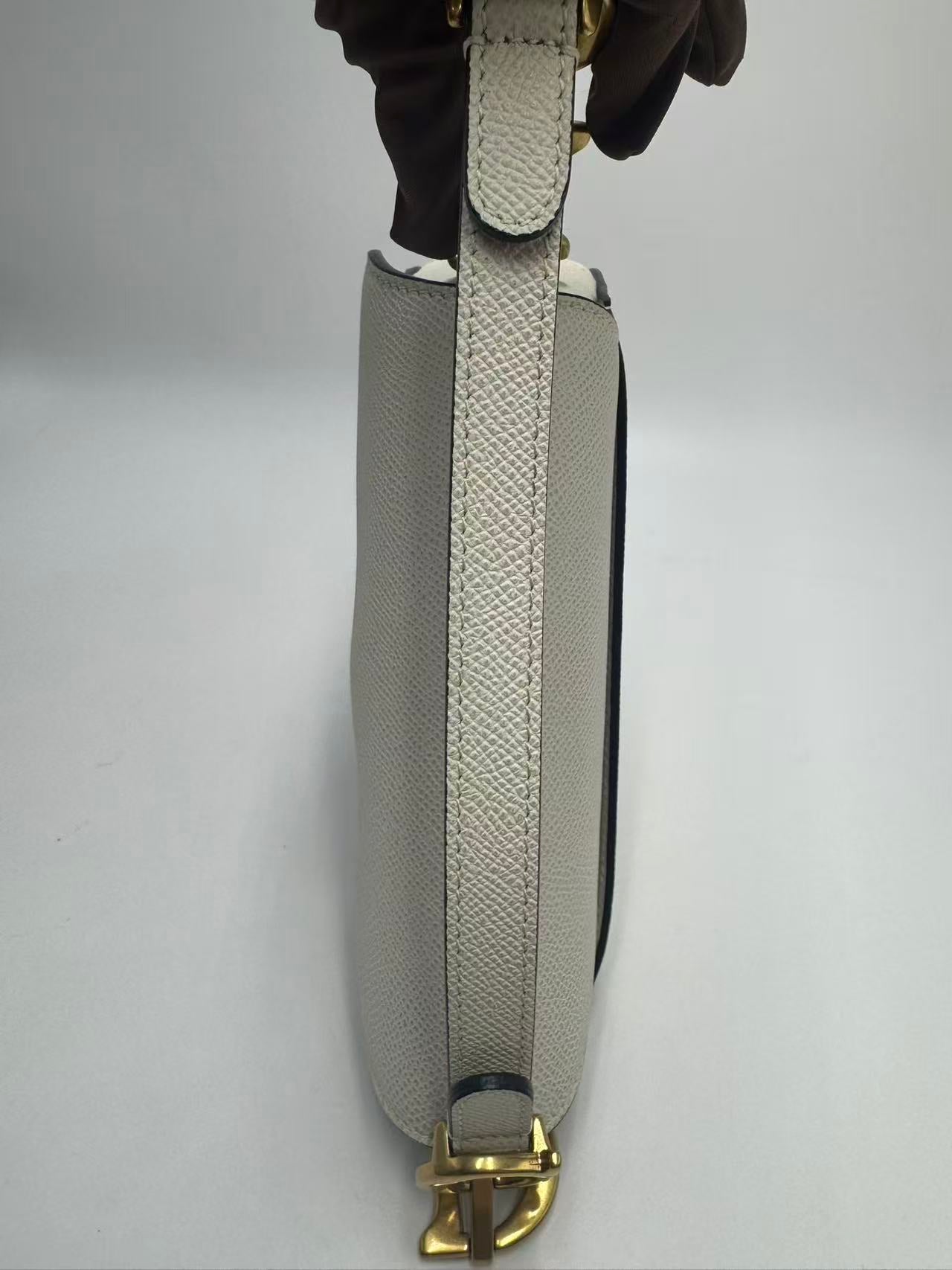 Pre-owned Certified Dior Mini Saddle White Grained Calfskin with Golden Hardware, New Model with Leather Strap, 2022, w/ full set