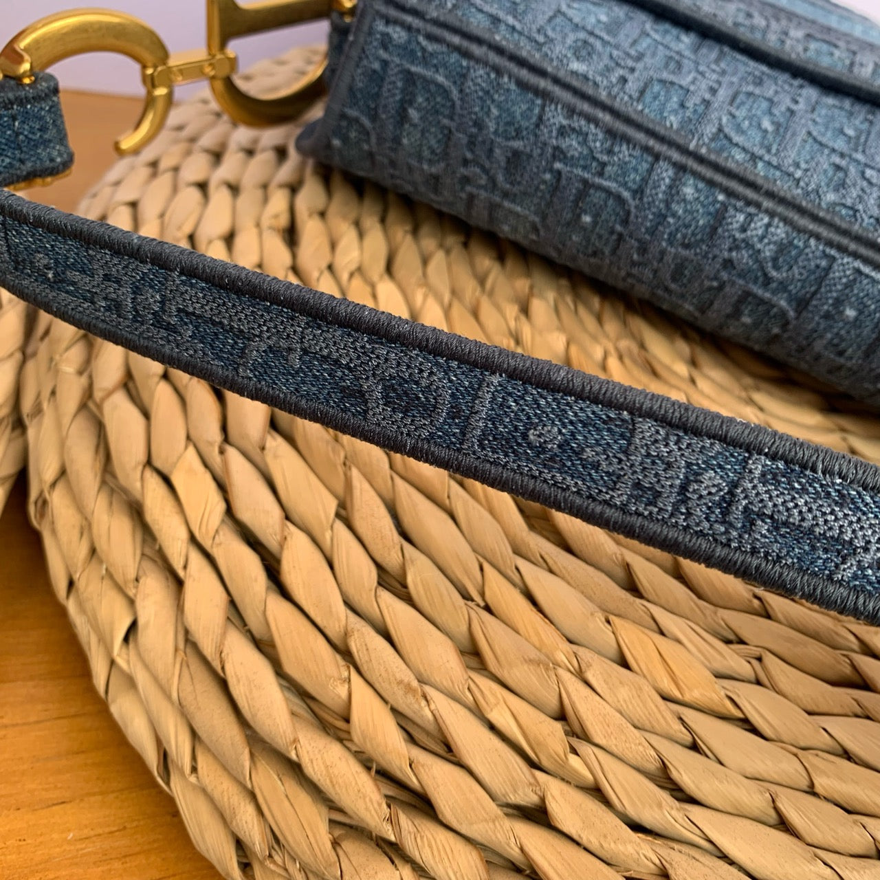 Pre-owned Certified Dior Saddle Bag Denim Oblique, 2019, w/ dust bag 
