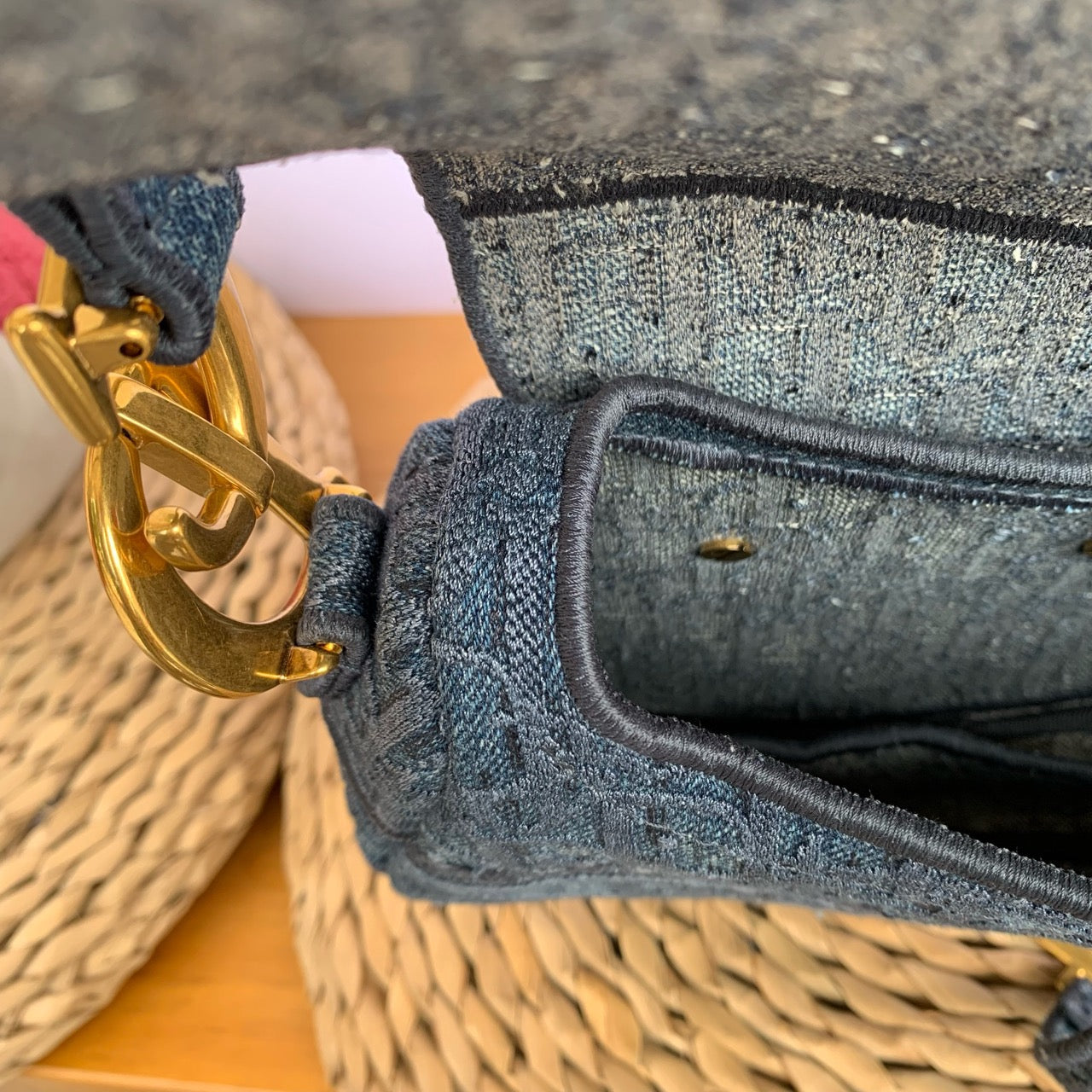 Pre-owned Certified Dior Saddle Bag Denim Oblique, 2019, w/ dust bag 