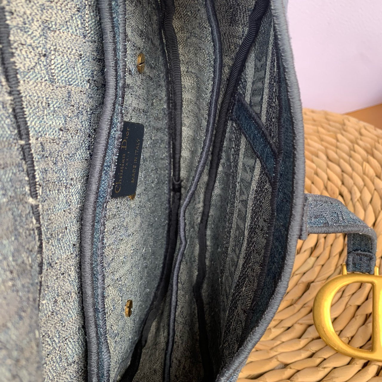 Pre-owned Certified Dior Saddle Bag Denim Oblique, 2019, w/ dust bag 