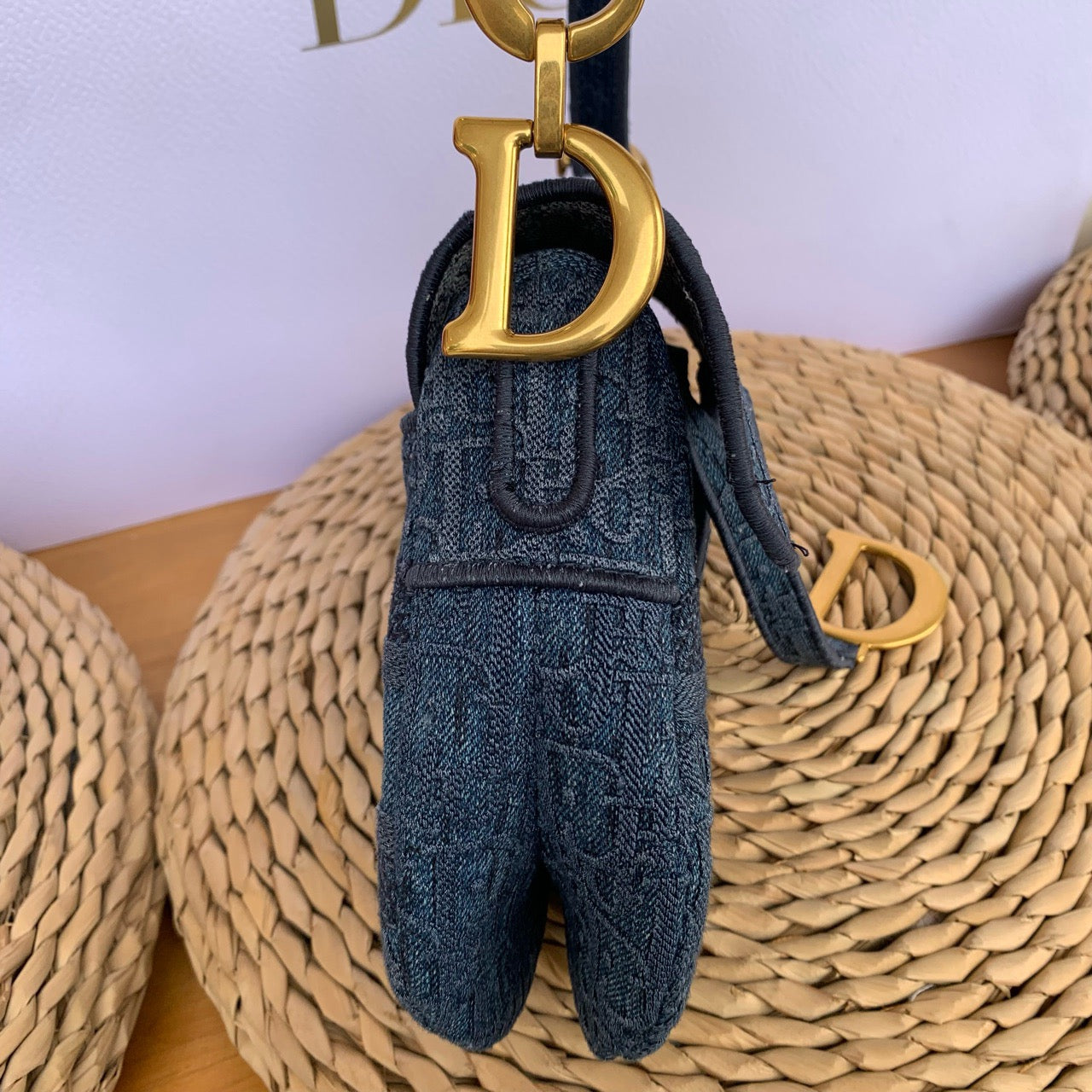Pre-owned Certified Dior Saddle Bag Denim Oblique, 2019, w/ dust bag 