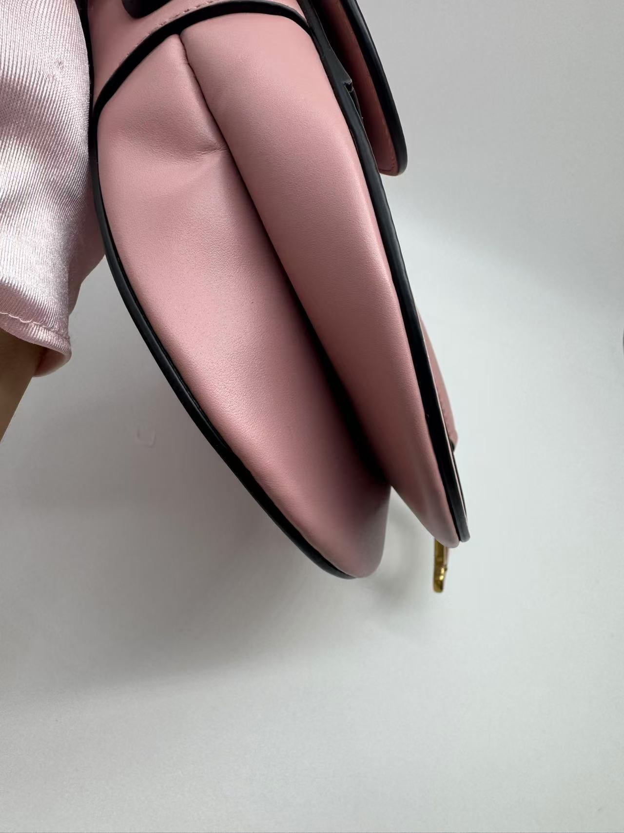 Pre-owned Certified Dior Saddle Bag Sakura Pink Smooth Calfskin with Leather CD logo and Golden Hardware, 2023 New Model, w/ strap, dust bag
