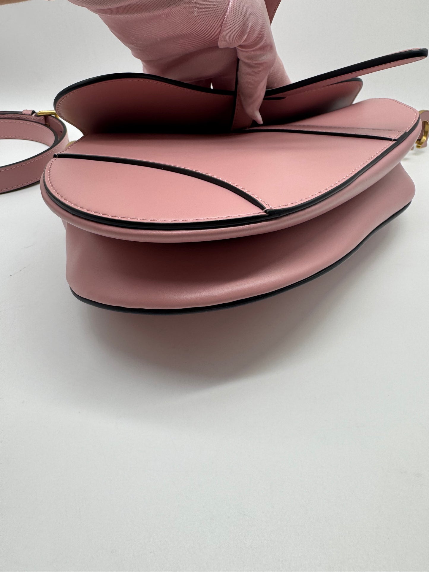 Pre-owned Certified Dior Saddle Bag Sakura Pink Smooth Calfskin with Leather CD logo and Golden Hardware, 2023 New Model, w/ strap, dust bag