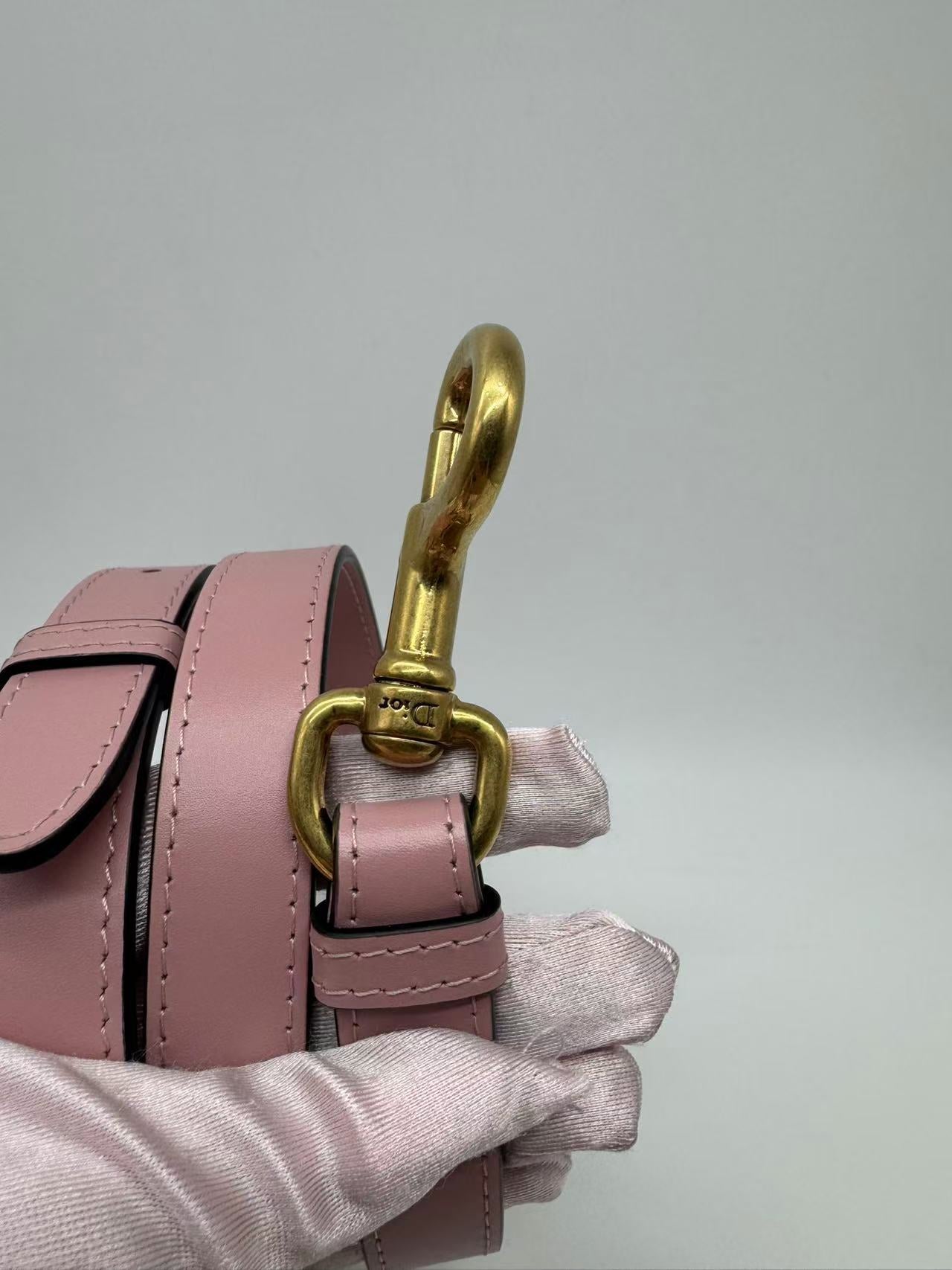 Pre-owned Certified Dior Saddle Bag Sakura Pink Smooth Calfskin with Leather CD logo and Golden Hardware, 2023 New Model, w/ strap, dust bag