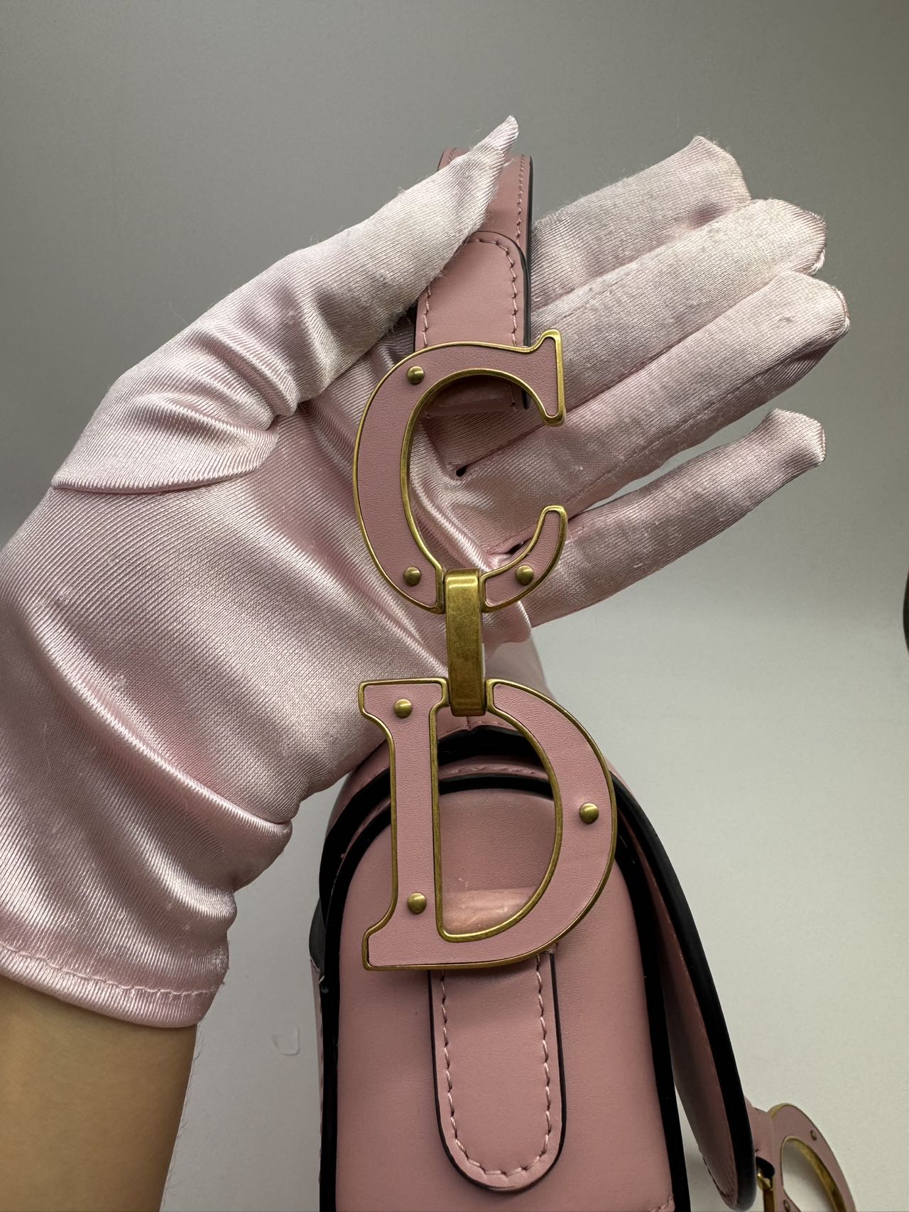 Pre-owned Certified Dior Saddle Bag Sakura Pink Smooth Calfskin with Leather CD logo and Golden Hardware, 2023 New Model, w/ strap, dust bag