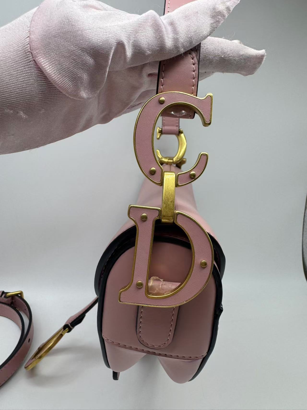 Pre-owned Certified Dior Saddle Bag Sakura Pink Smooth Calfskin with Leather CD logo and Golden Hardware, 2023 New Model, w/ strap, dust bag