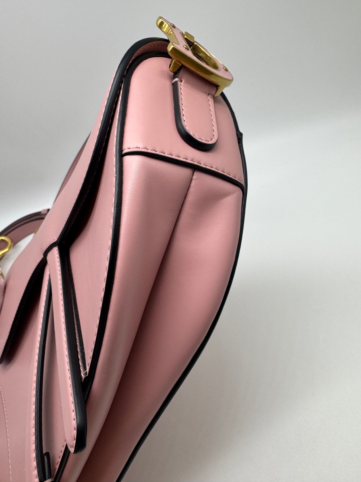 Pre-owned Certified Dior Saddle Bag Sakura Pink Smooth Calfskin with Leather CD logo and Golden Hardware, 2023 New Model, w/ strap, dust bag