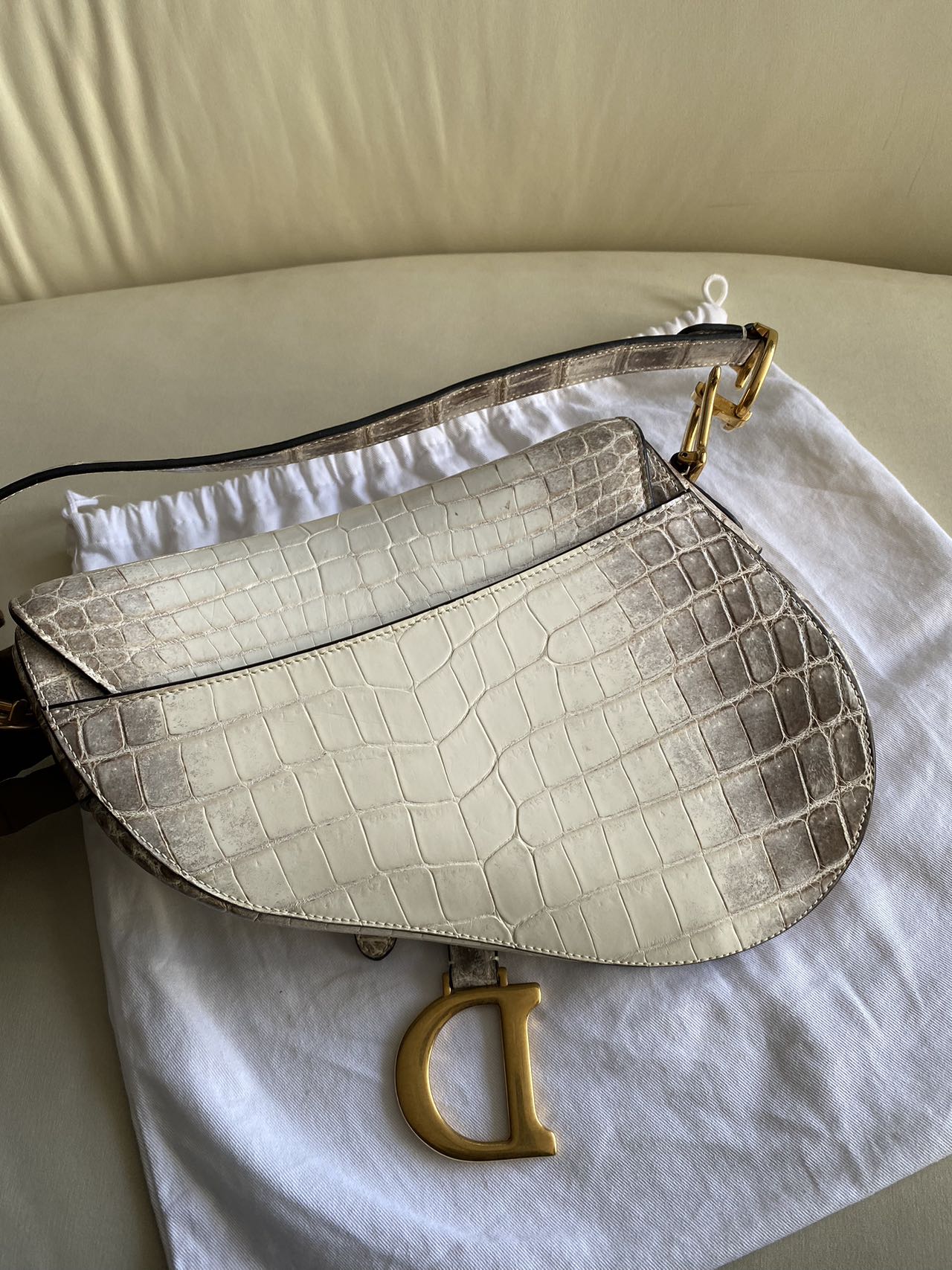 Pre-owned Certified Dior Saddle Bag in Natural Alligator Himalayan with Golden Hardware, 2019, w/ dust bag, box