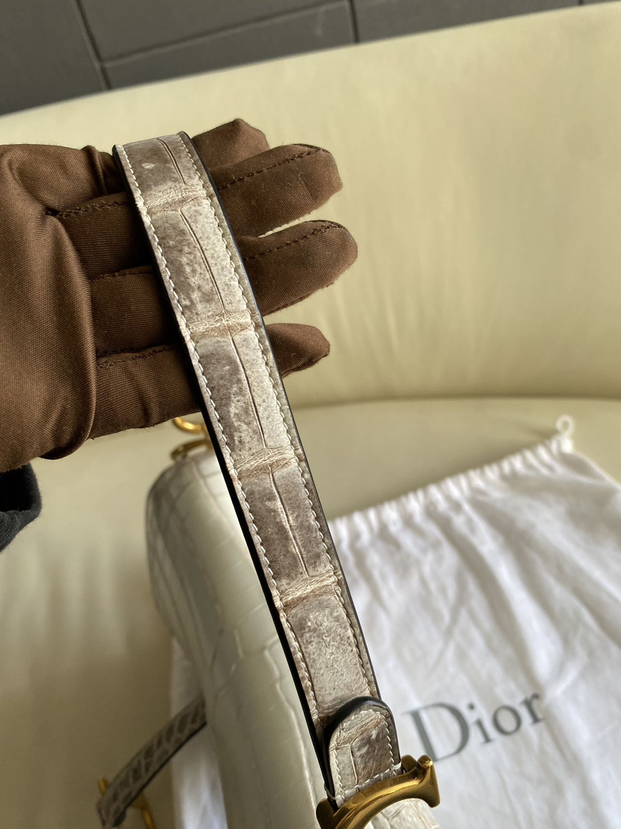 Pre-owned Certified Dior Saddle Bag in Natural Alligator Himalayan with Golden Hardware, 2019, w/ dust bag, box