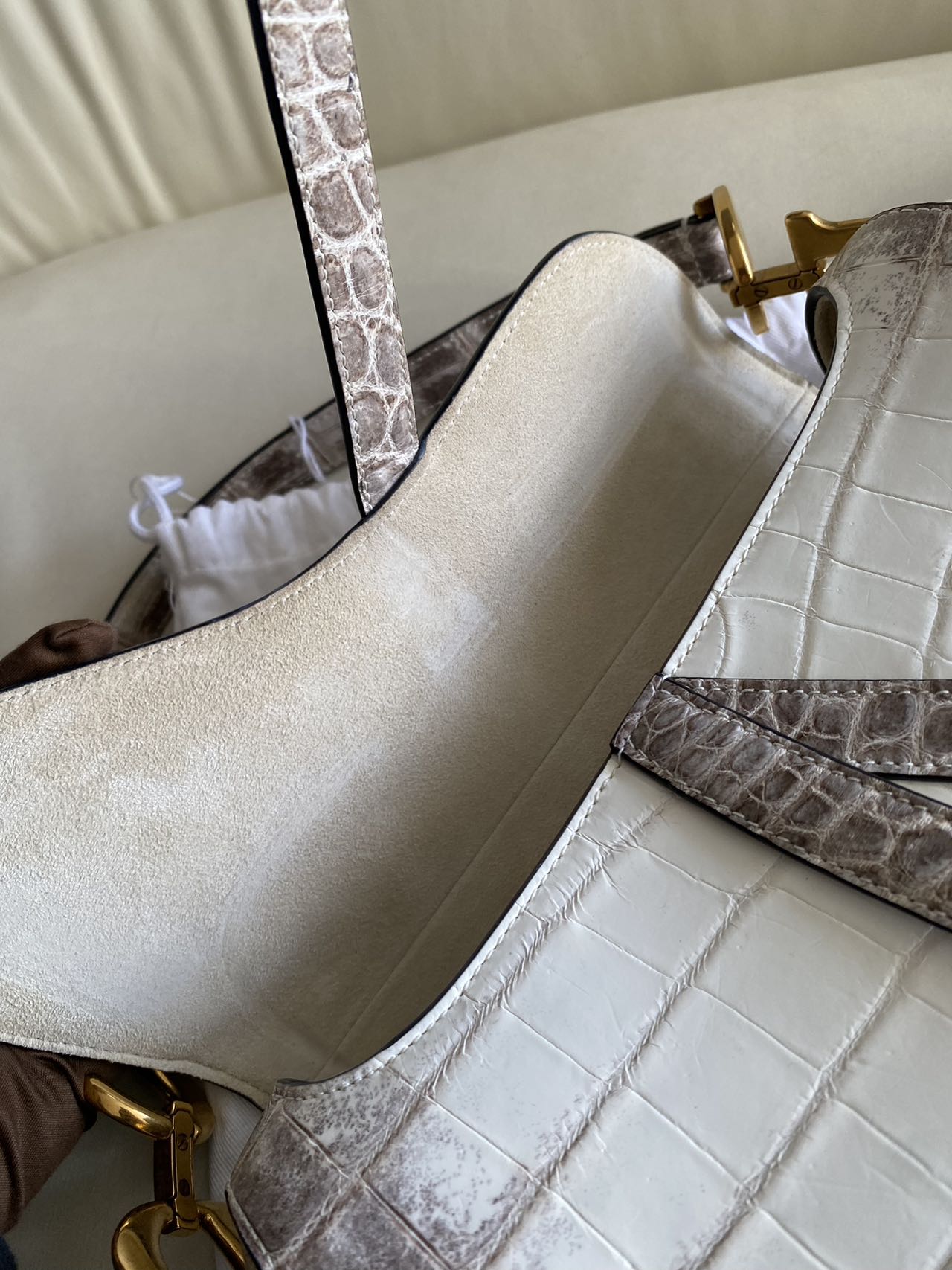Pre-owned Certified Dior Saddle Bag in Natural Alligator Himalayan with Golden Hardware, 2019, w/ dust bag, box