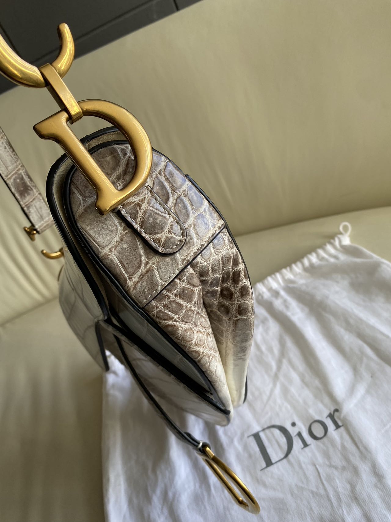 Pre-owned Certified Dior Saddle Bag in Natural Alligator Himalayan with Golden Hardware, 2019, w/ dust bag, box