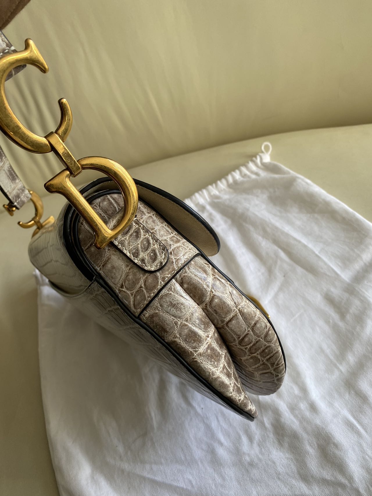 Pre-owned Certified Dior Saddle Bag in Natural Alligator Himalayan with Golden Hardware, 2019, w/ dust bag, box