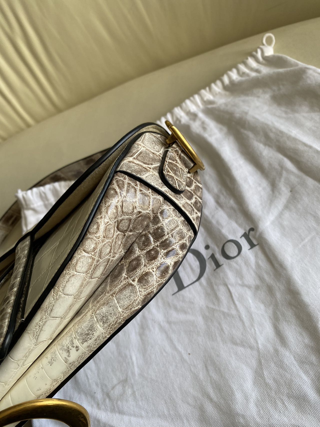 Pre-owned Certified Dior Saddle Bag in Natural Alligator Himalayan with Golden Hardware, 2019, w/ dust bag, box