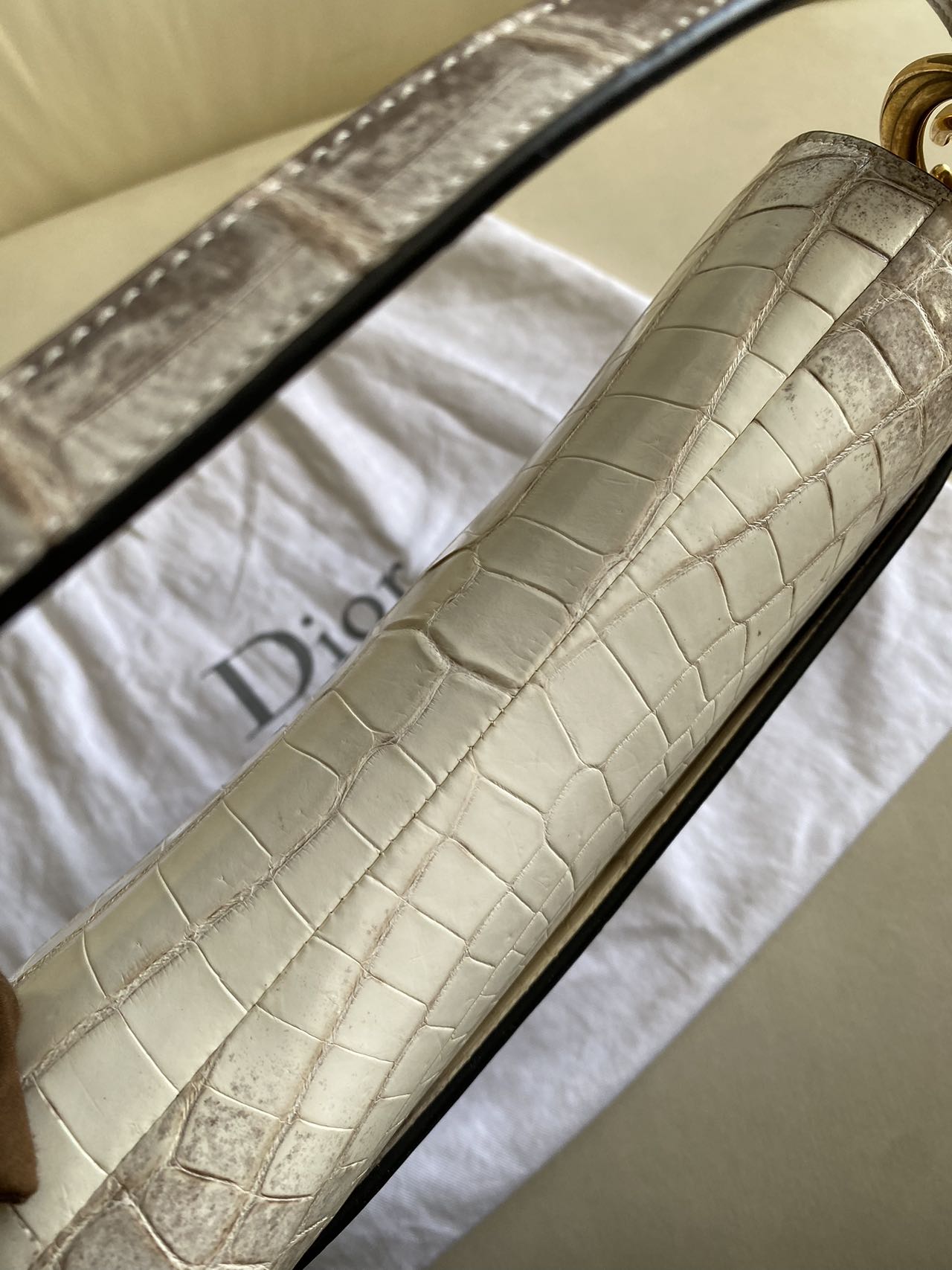 Pre-owned Certified Dior Saddle Bag in Natural Alligator Himalayan with Golden Hardware, 2019, w/ dust bag, box