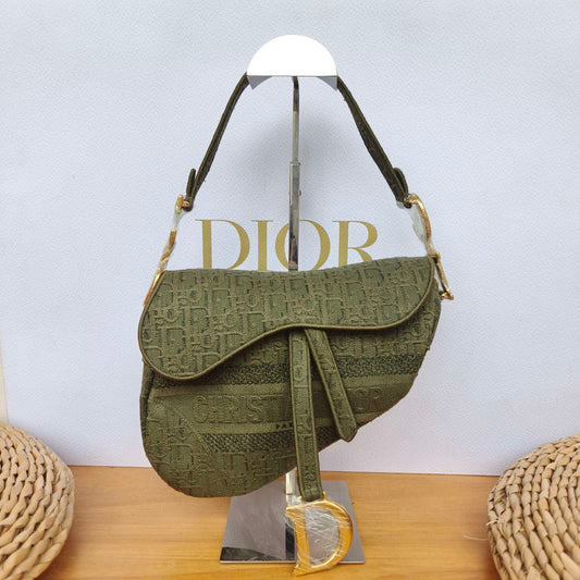 Pre-owned Certified Dior Saddle Medium Army Green Oblique Canvas, 2019, with Dust bag