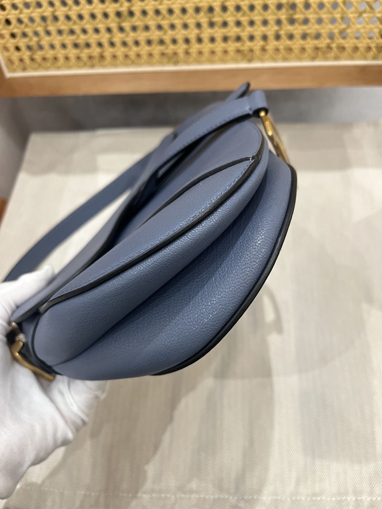 Pre-owned Certified Dior Saddle Medium in Blue Goatskin with Golden Hardware, 2020, w/ dust bag, Dior canvas strap