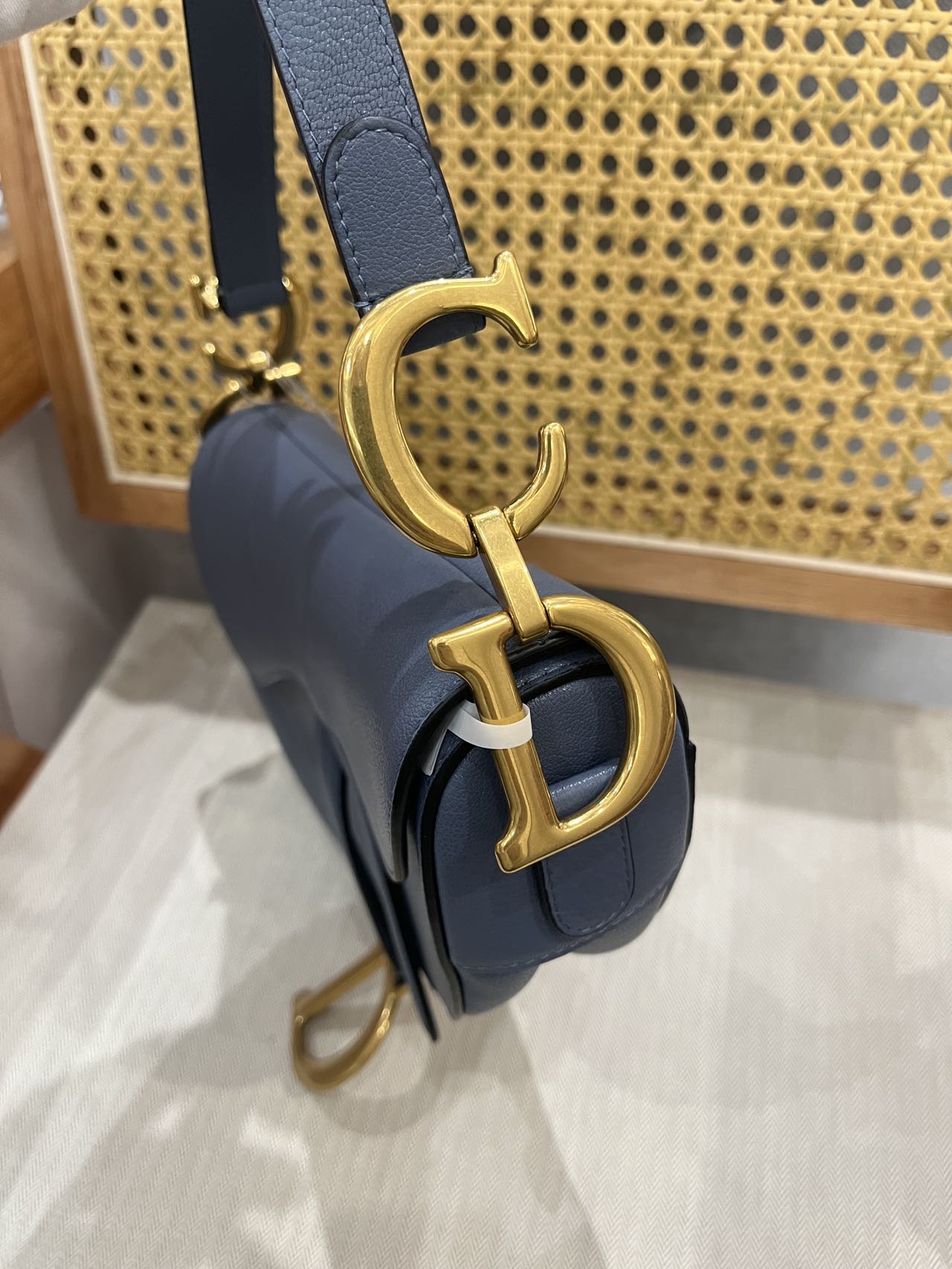 Pre-owned Certified Dior Saddle Medium in Blue Goatskin with Golden Hardware, 2020, w/ dust bag, Dior canvas strap