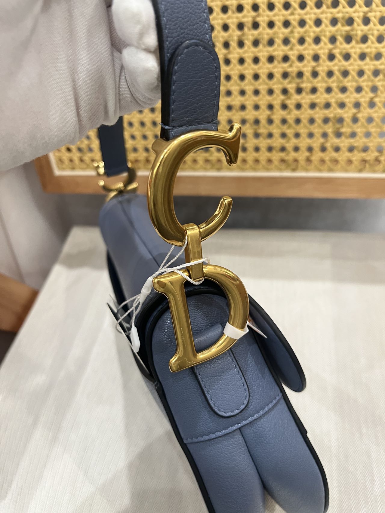 Pre-owned Certified Dior Saddle Medium in Blue Goatskin with Golden Hardware, 2020, w/ dust bag, Dior canvas strap