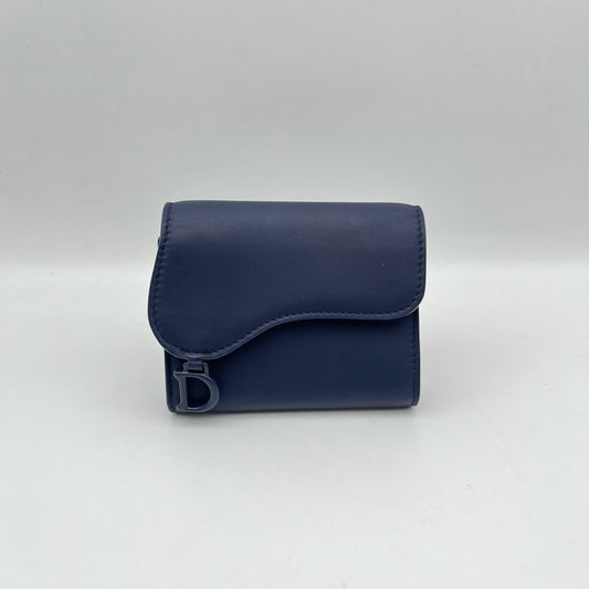 Pre-owned Certified Dior Saddle Small Wallet So Blue Matte Calfskin with Blue Hardware, 2019