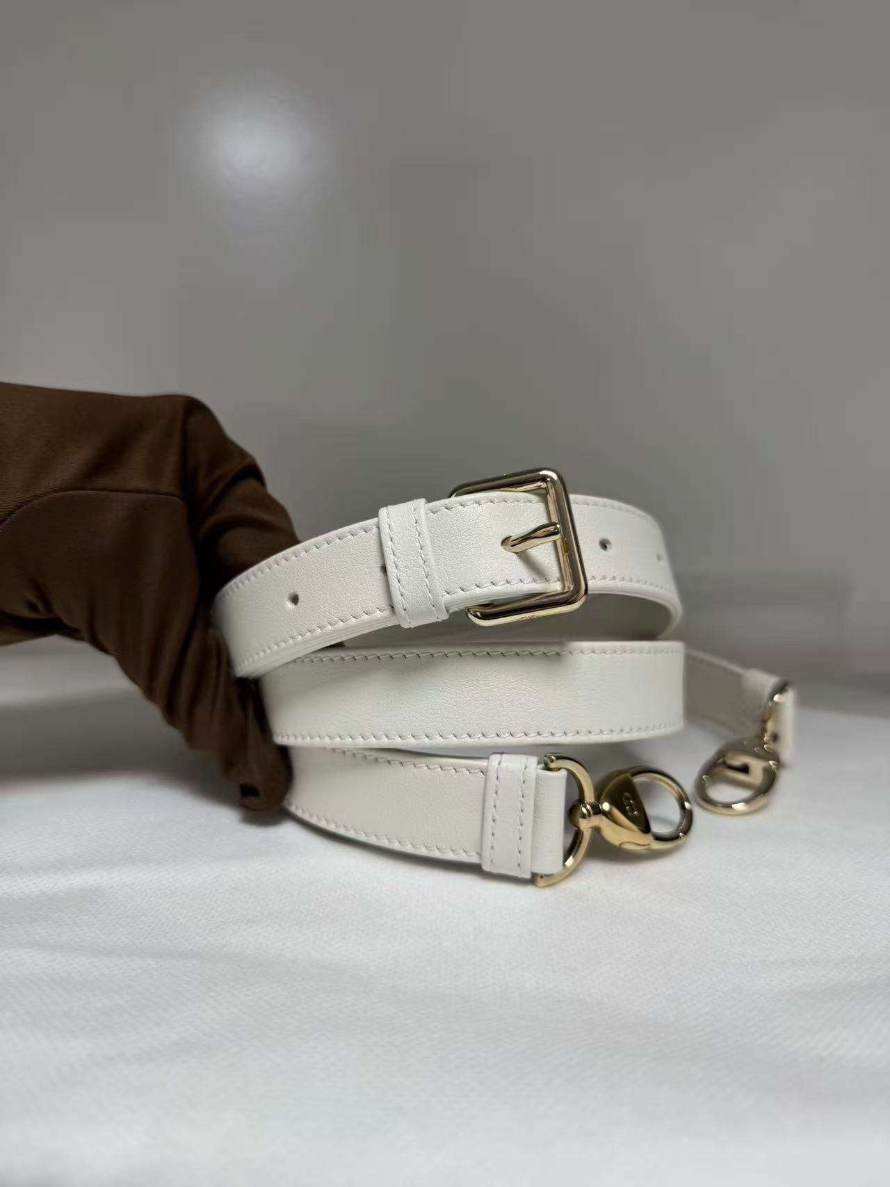 Pre-owned Certified Dior Small Lady Dior Cream White Lambskin Cannage with Light Golden Hardware, 2024, w/ full set