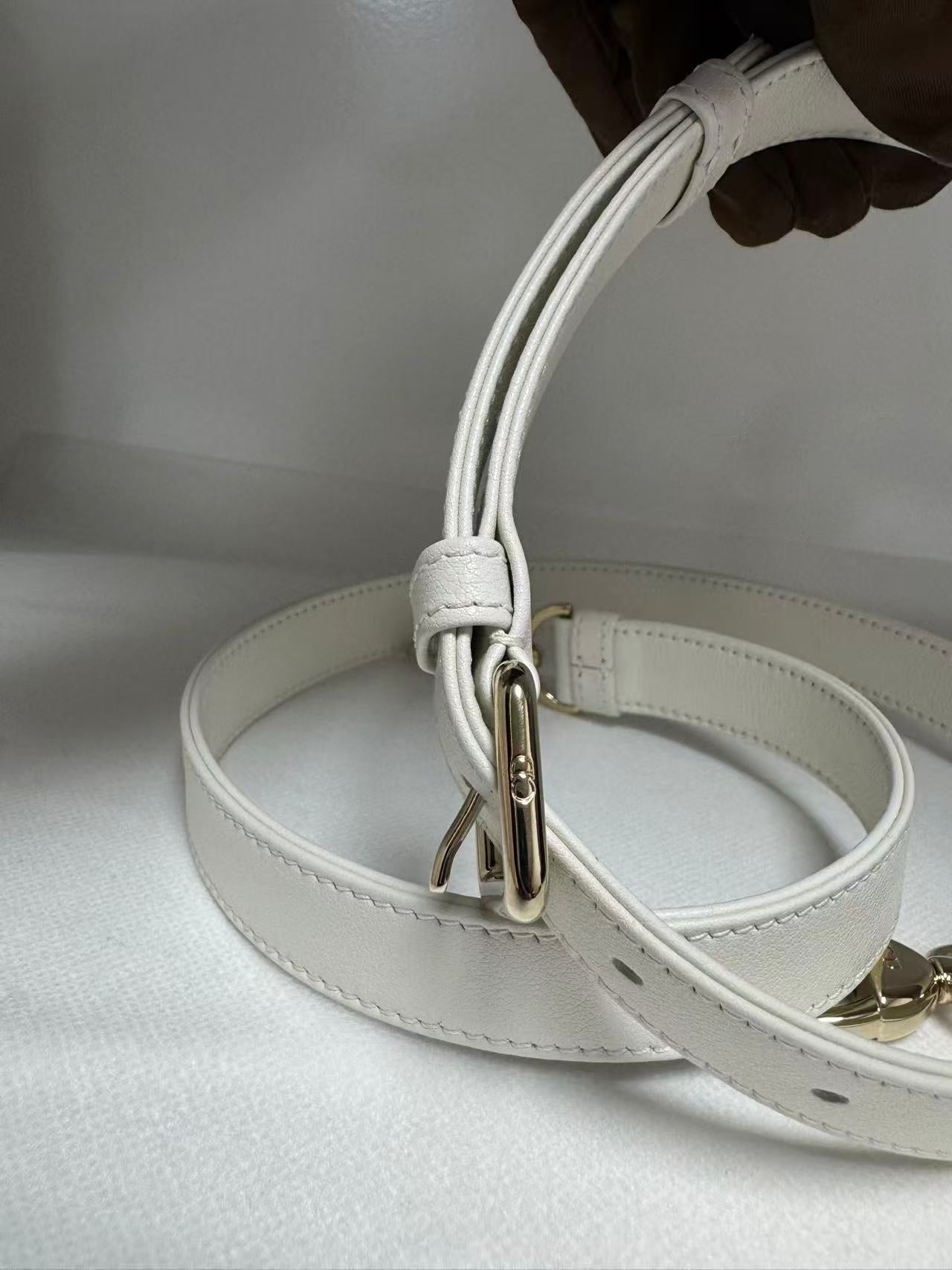 Pre-owned Certified Dior Small Lady Dior Cream White Lambskin Cannage with Light Golden Hardware, 2024, w/ full set