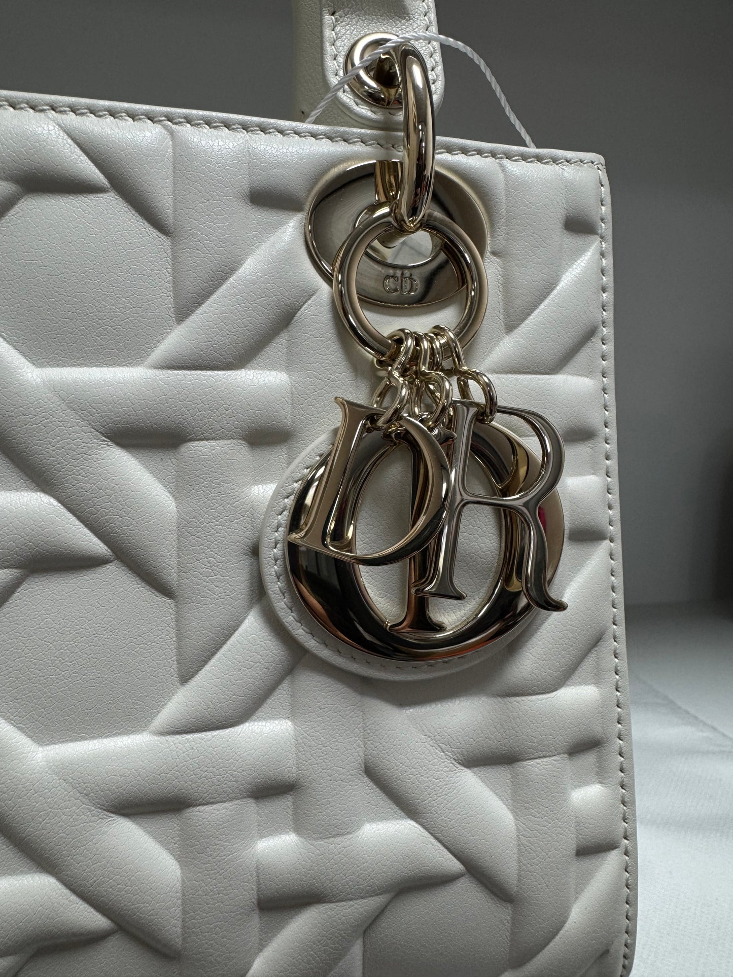 Pre-owned Certified Dior Small Lady Dior Cream White Lambskin Cannage with Light Golden Hardware, 2024, w/ full set