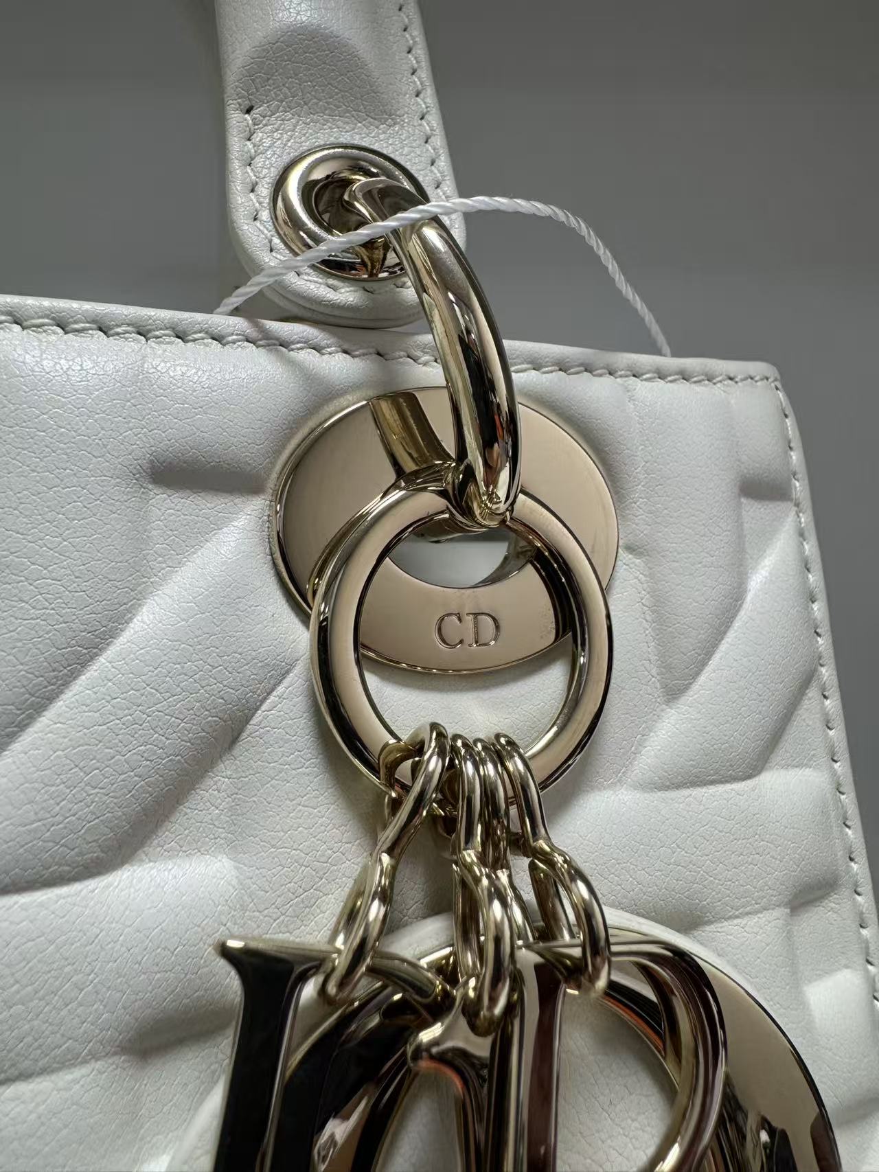 Pre-owned Certified Dior Small Lady Dior Cream White Lambskin Cannage with Light Golden Hardware, 2024, w/ full set