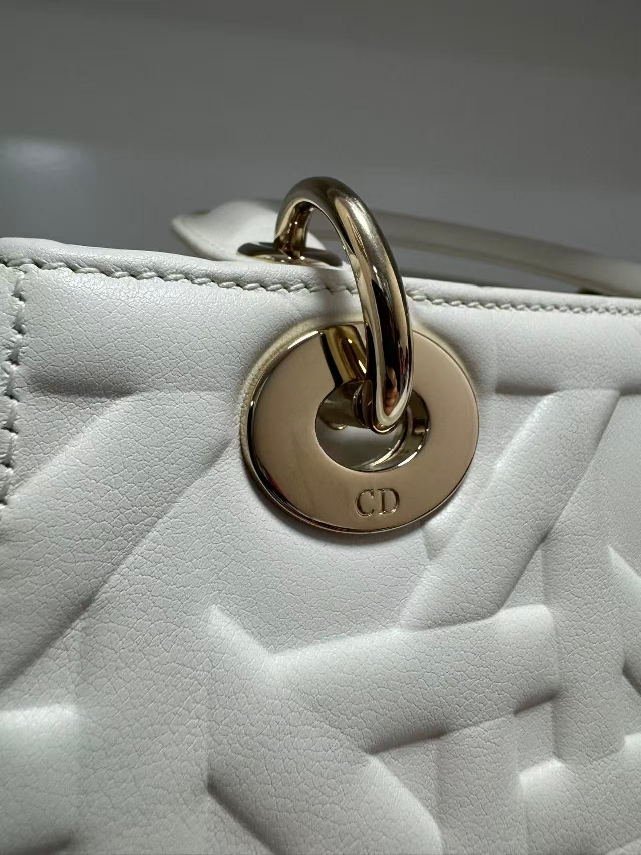 Pre-owned Certified Dior Small Lady Dior Cream White Lambskin Cannage with Light Golden Hardware, 2024, w/ full set