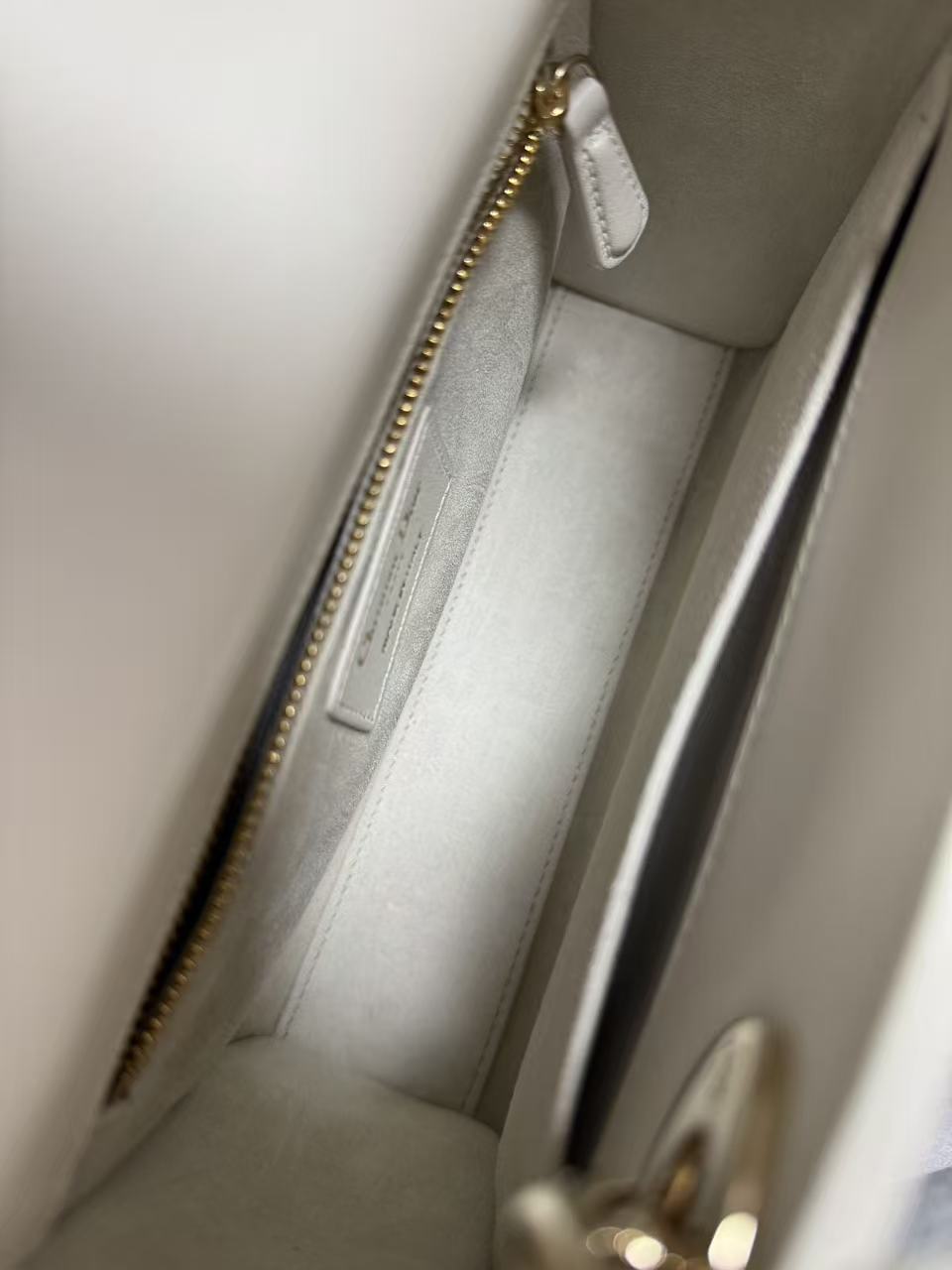 Pre-owned Certified Dior Small Lady Dior Cream White Lambskin Cannage with Light Golden Hardware, 2024, w/ full set