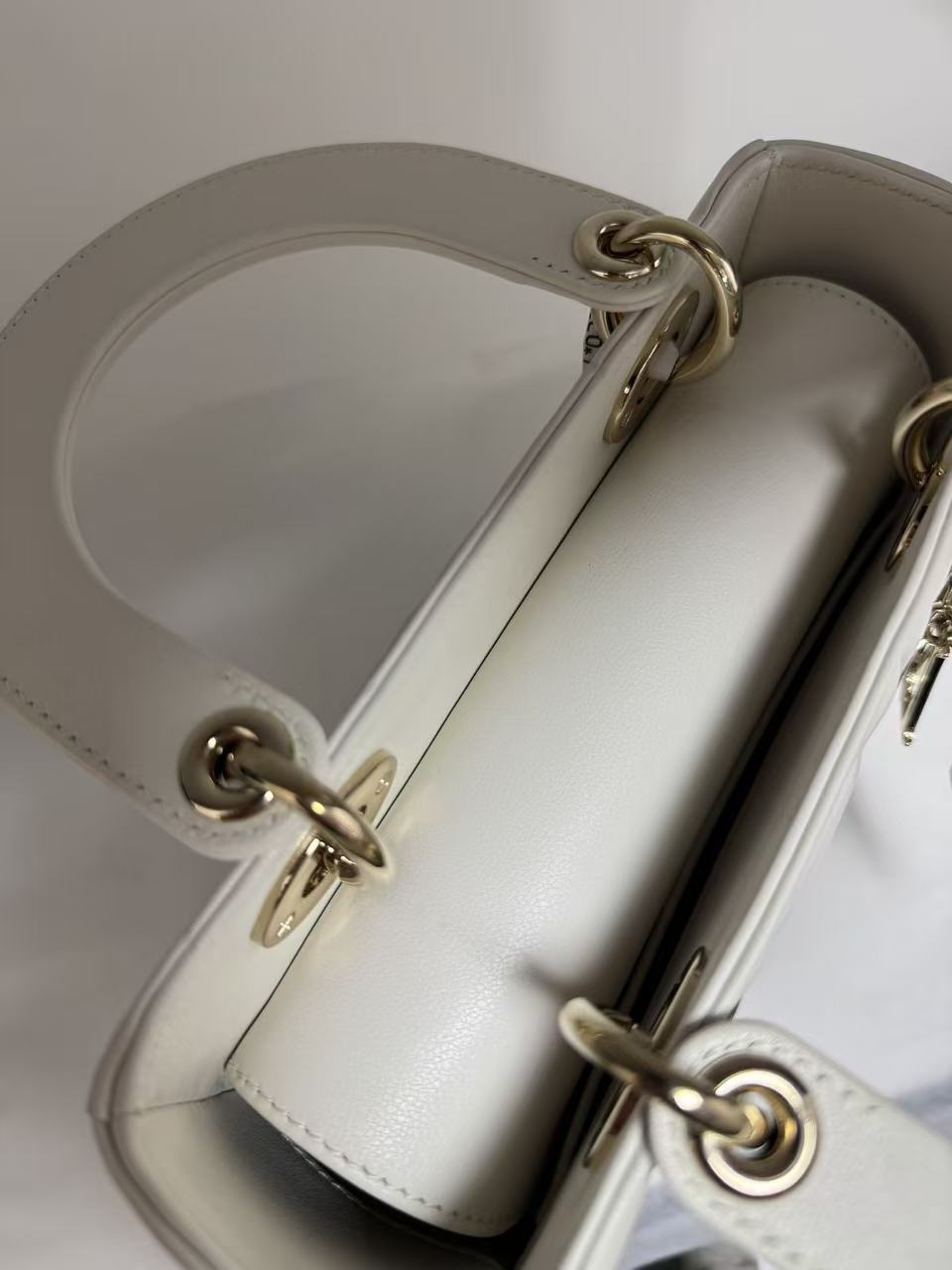 Pre-owned Certified Dior Small Lady Dior Cream White Lambskin Cannage with Light Golden Hardware, 2024, w/ full set