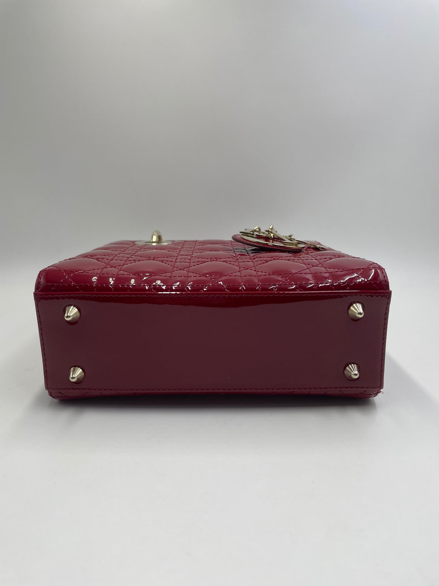 Pre-owned Certified Dior Small Lady Dior in Dark Cherry Red Patent Leather with Light Golden Hardware, 2020, w/ full set