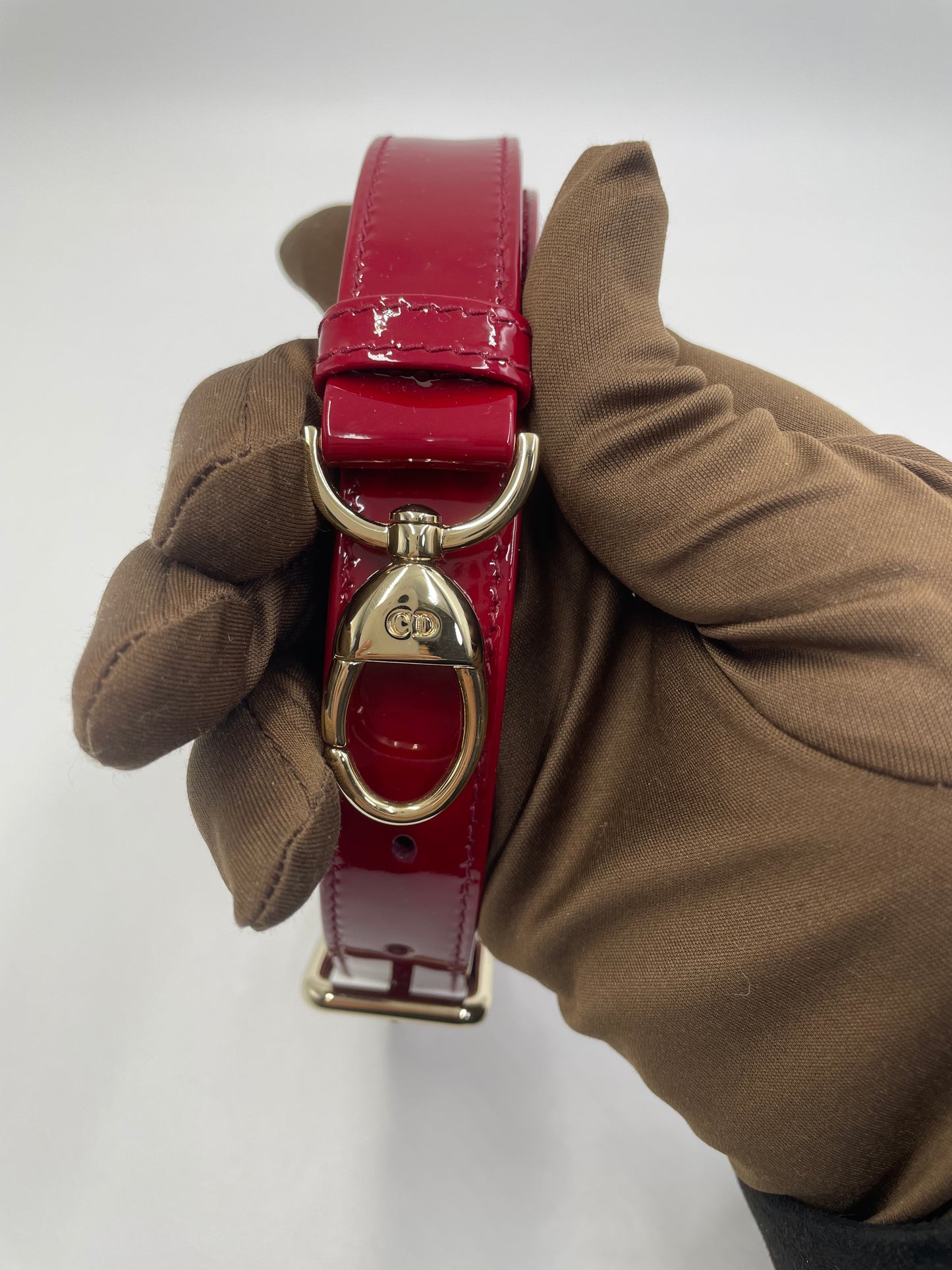 Pre-owned Certified Dior Small Lady Dior in Dark Cherry Red Patent Leather with Light Golden Hardware, 2020, w/ full set