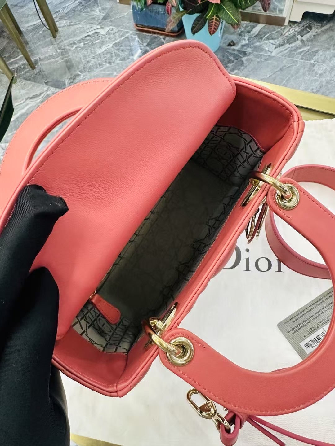 Pre-owned Certified Dior Small MyABC Lady Dior Coral Pink Lambskin Golden Hardware, 2020, w/ strap, Dior Card and dust bag