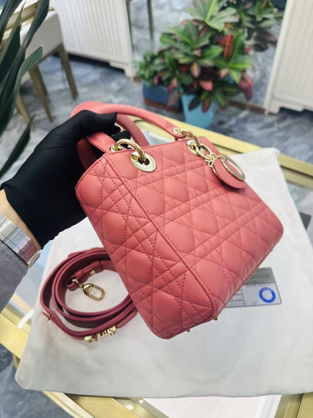 Pre-owned Certified Dior Small MyABC Lady Dior Coral Pink Lambskin Golden Hardware, 2020, w/ strap, Dior Card and dust bag