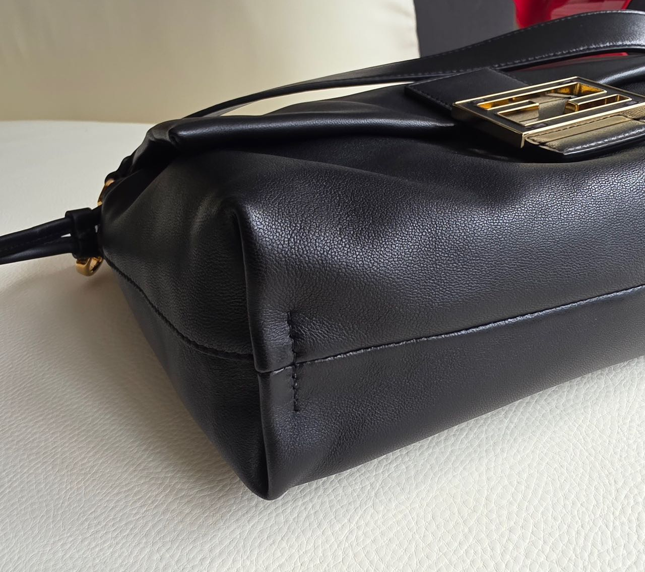 Pre-owned Certified Fendi Mamma Baguette Black Calfskin with Golden Hardware, w/ dust bag, two straps